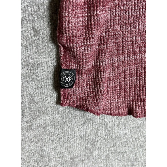 Express Waffle Knit Shirt Mens Medium Long Sleeve Crew Neck Red Gray Cotton - Picture 6 of 8